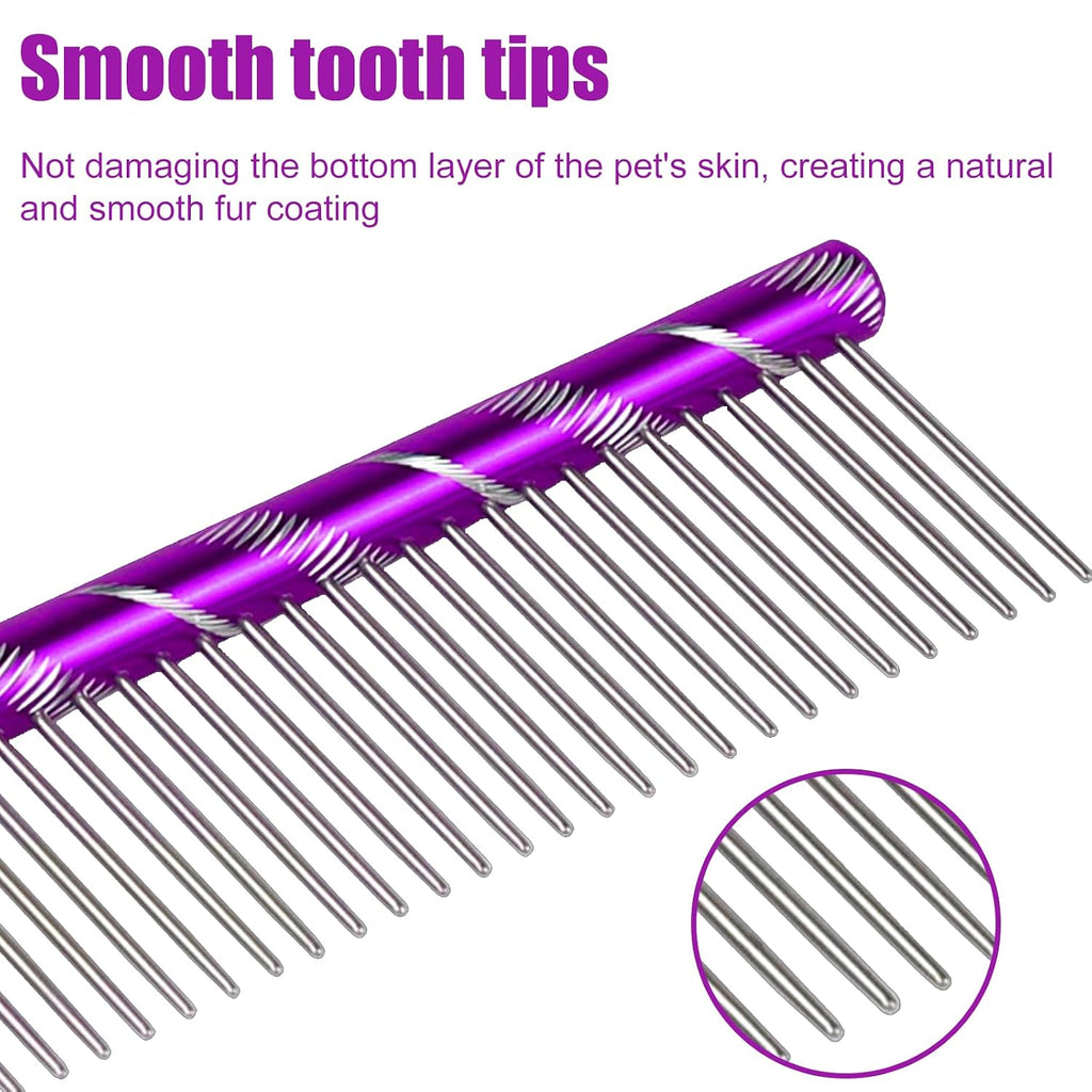 Fearless Alpaca Metal Pet Comb for Grooming Cats and Dogs (Purple) - Purple, Blue, Red, and Gold Colors Available - 8 Inch Length - Rounded Spine - Great Tool for Mats and Shedding