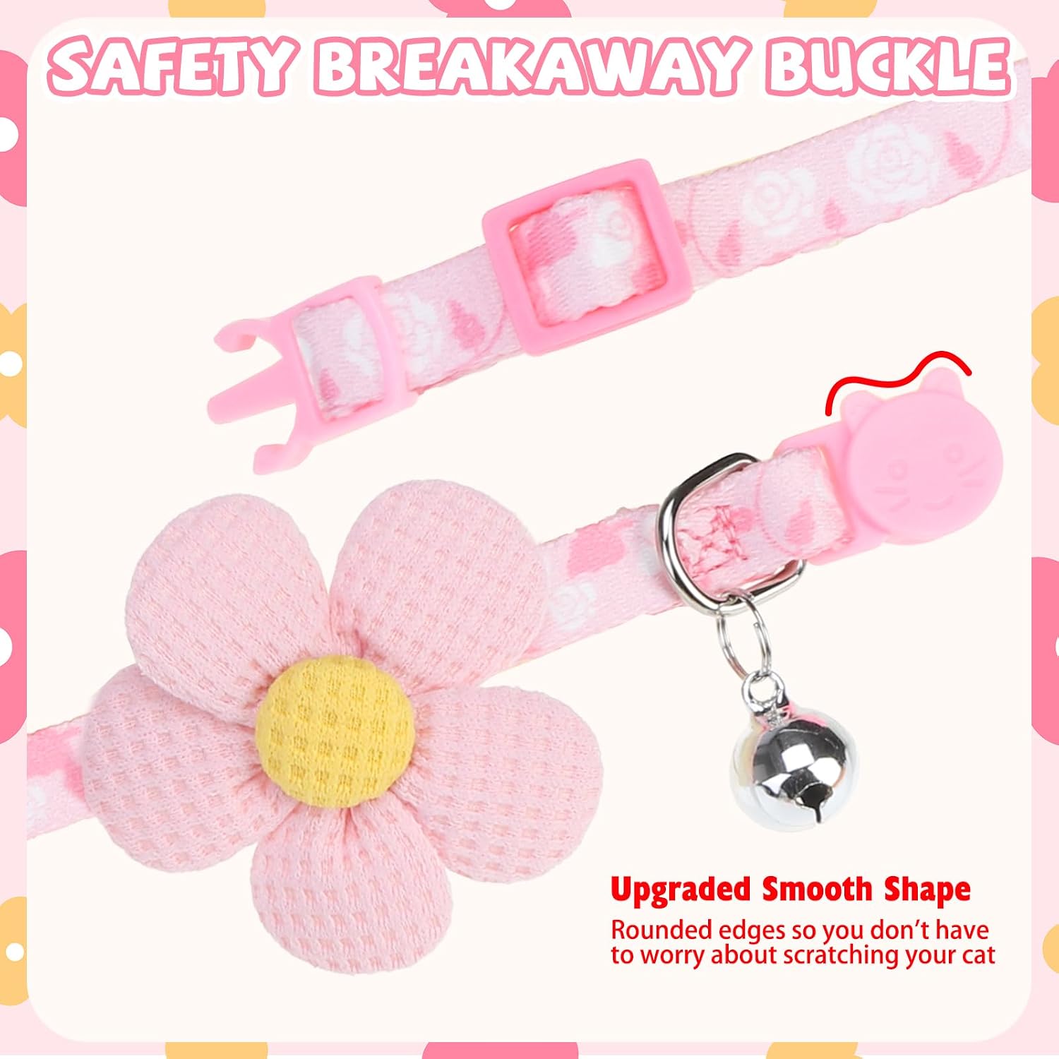 PUPTECK Cat Collar Breakaway with Bells, Adjustable Kitten Collar Outfit | for Girl Boy Small Pet Puppy Bunny, Cute Costume Accessory with Safety Release Buckle (Sticker-Flowers)