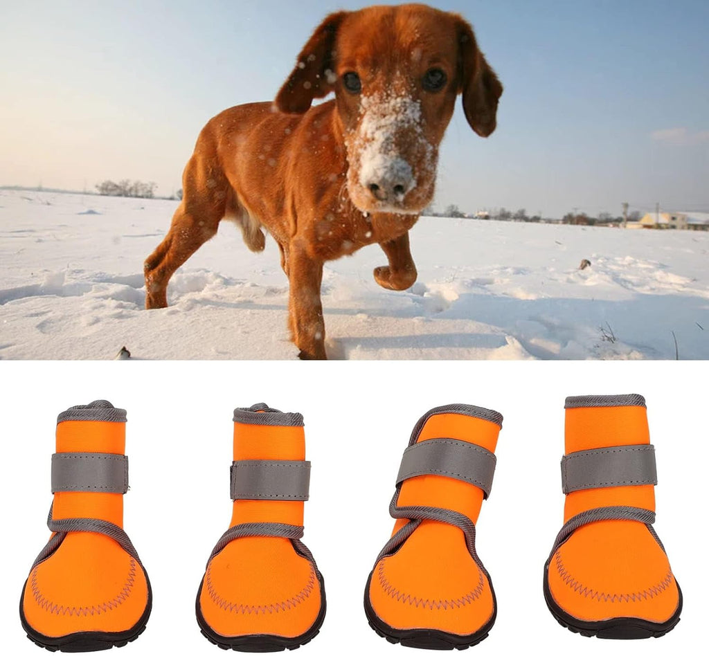 4Pcs Dog Shoes, Soft Rubber Pet Dog Protector Puppy Booties with Reflective Straps for Outdoor Activities (M)