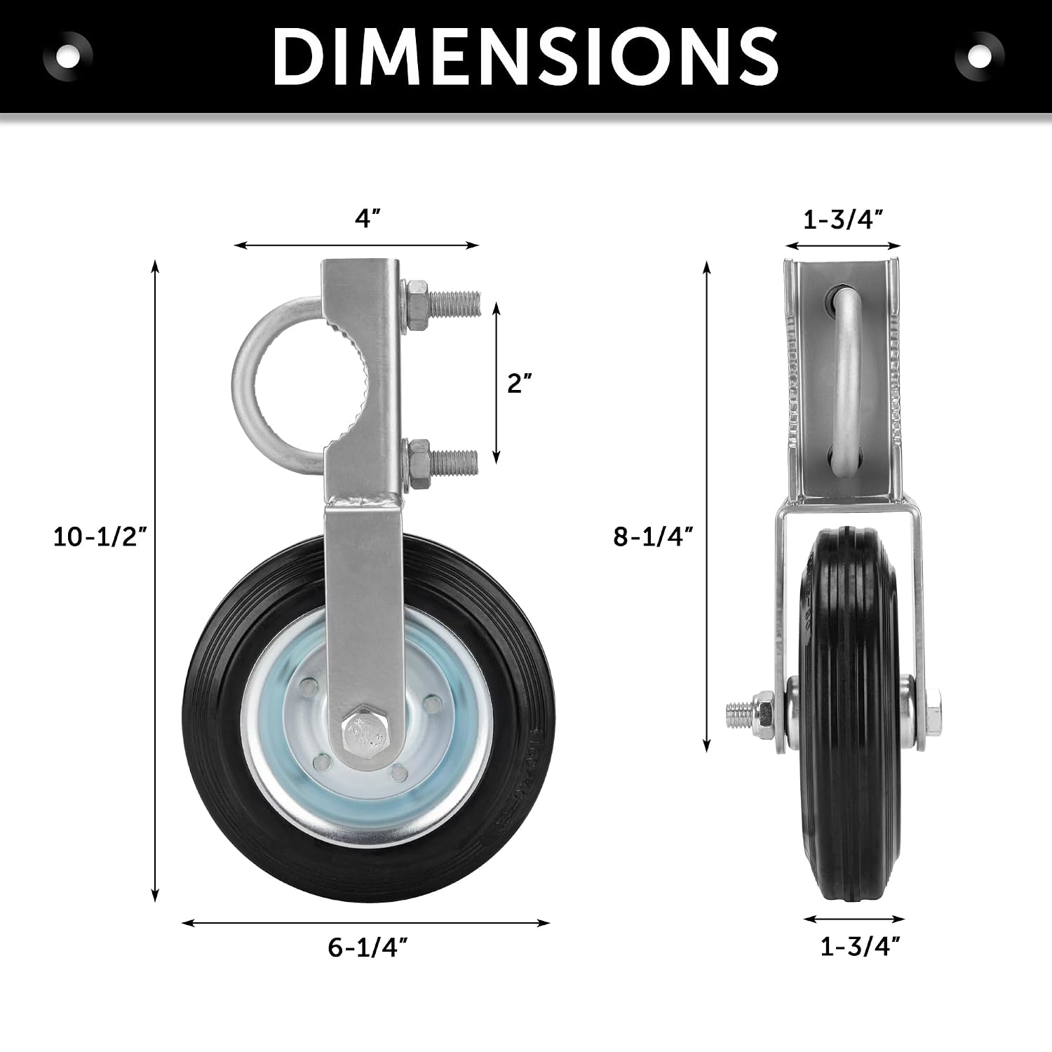 6" Gate Wheel Caster for Metal Swing Gate with 1-5/8" Thru 2" Gate Frames, Heavy Duty Gate Support Wheel for Chain Link Fence, Prevent Gate from Dragging, Silvery