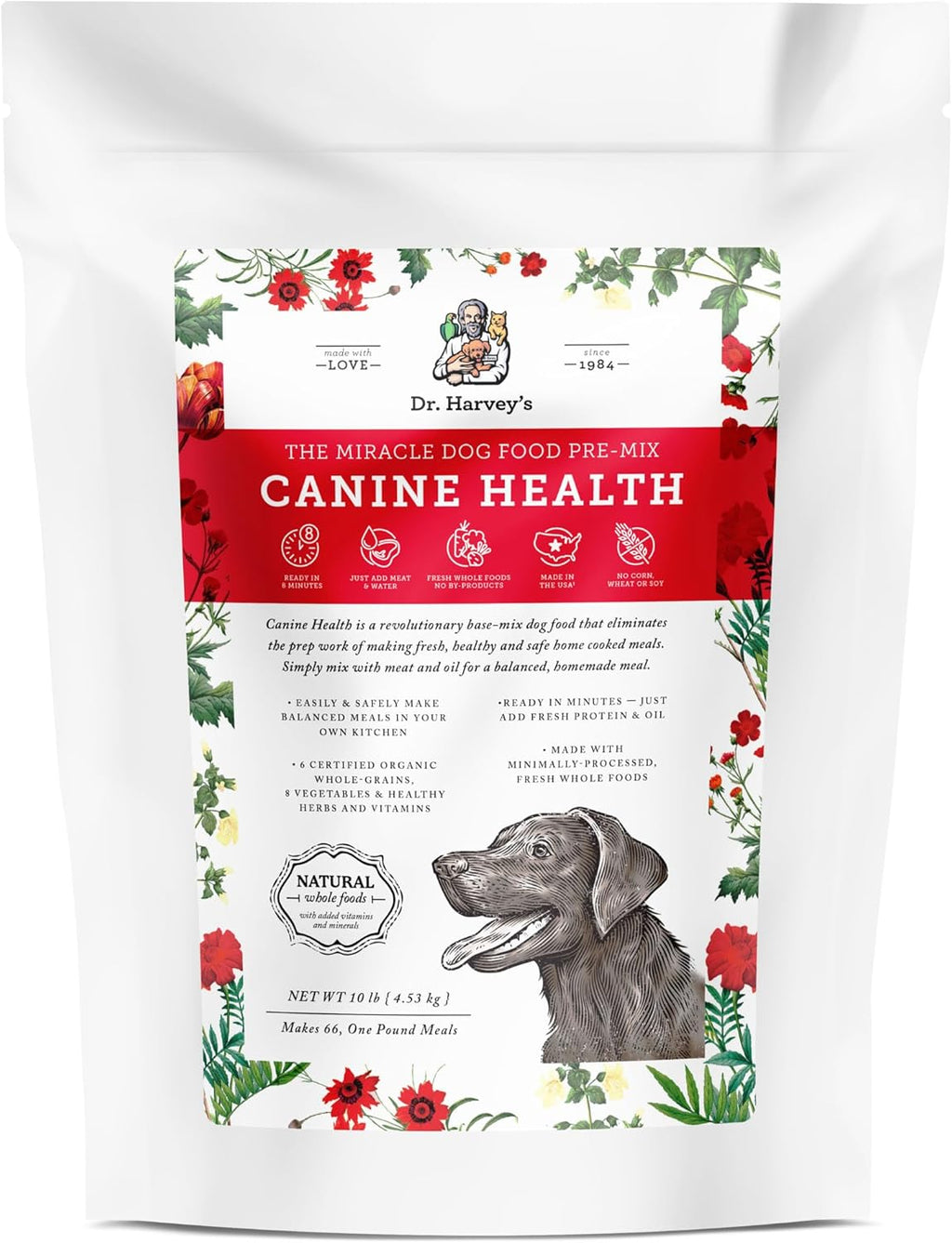 Dr. Harvey's Canine Health Miracle Dog Food, Human Grade Dehydrated Base Mix for Dogs with 9 Vegetables and 6 Organic Whole Grains (10 Pounds) | Human Grade, Mix with 9 Vegetables & 6 Organic Whole Grains