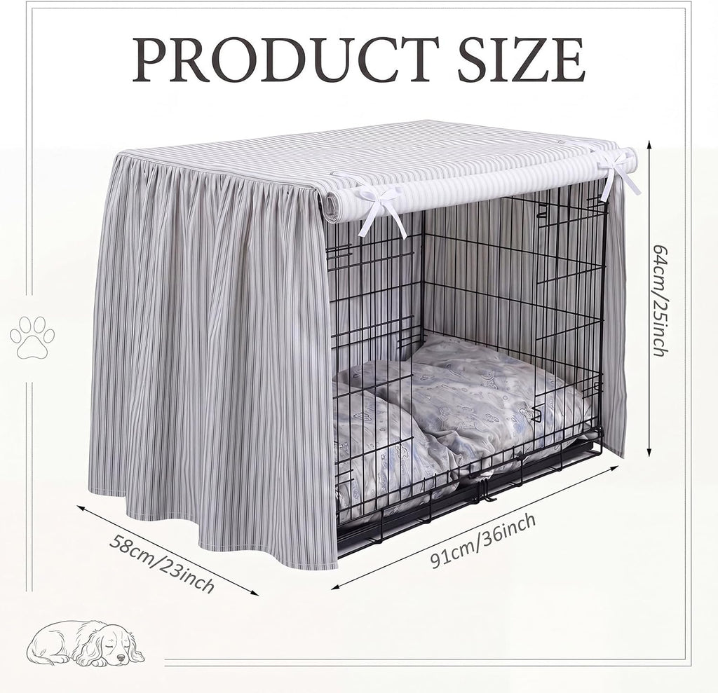 Ruffled Dog Crate Cover 36 Inches Gray Stripes Dog Crate Cover