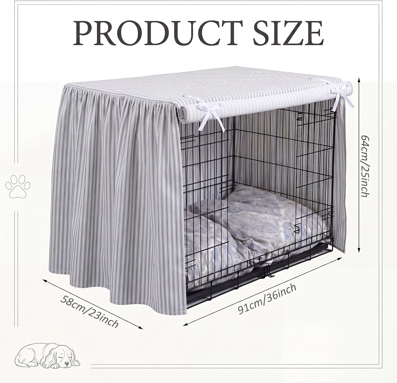 Ruffled Dog Crate Cover 36 Inches Gray Stripes Dog Crate Cover