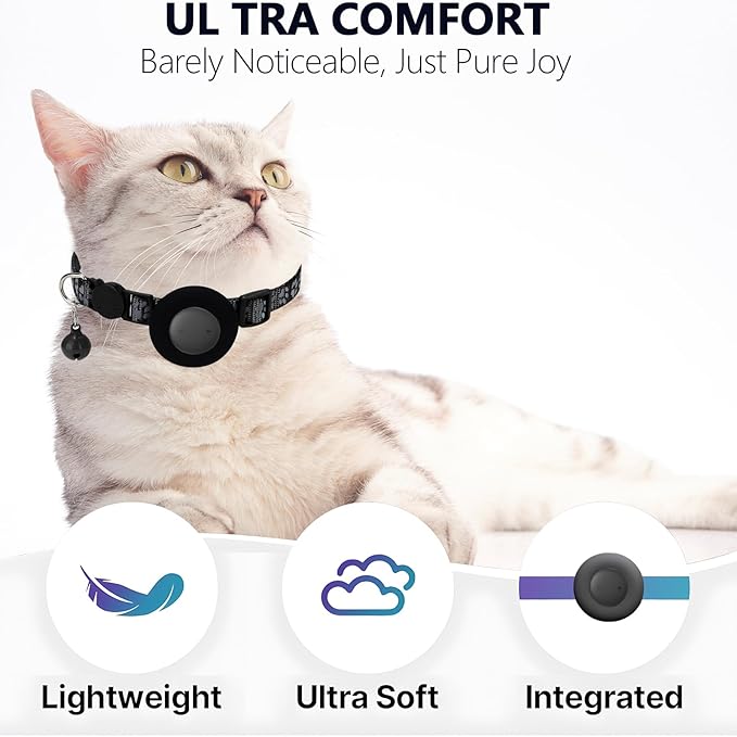 GPS Tracker for Cats, Mini GPS Pet Tracker with Collar, IPX8 Waterproof Cat Trackers Collar,No Monthly Fee,Work with Apple Find My(iOS Only),Smart Trackers for Pets-Black-3