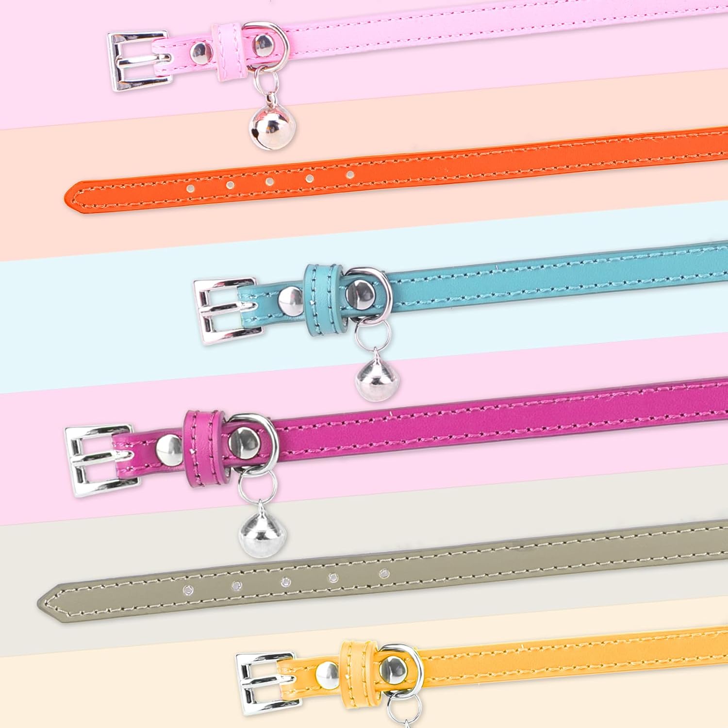 PUPTECK 2 PCS Soft Genuine Leather Cat Kitten Collar with Bells Adjustable for Girl Boy Cats Puppy - Blue Green, Bubble Green
