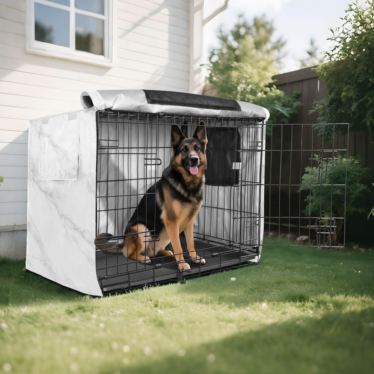 White Marble Dog Crate Covers Breathable Dog Kennel Cover Windproof Waterproof Privacy Shading Fit for 30IN Wire Dog Cage