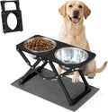 Foldable Elevated Dog Bowl Holder with 2 Large 58oz Stainless Steel Bowls, 10.2" Tall Raised Dog Bowl Stand for Medium/Large Breeds with Silicone Mat, Indoor and Outdoor Use