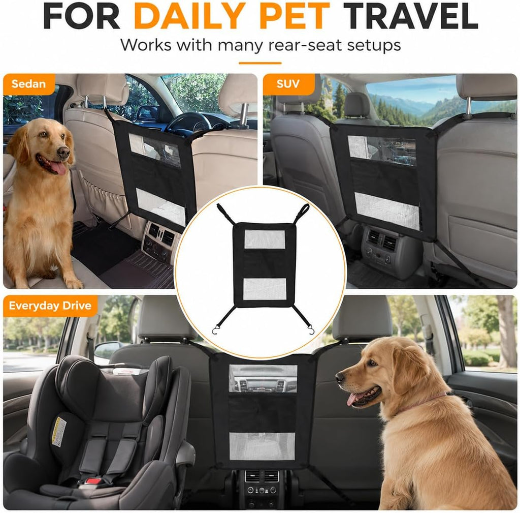 Dog Car Backseat Barrier for Ford Explorer EV 2024-2026, Pet Divider Adjustable Mesh Barrier with Storage Bag, Pet Car Barrier, Fits Most Cars SUVs Trucks,B Grey