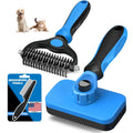 Professional 3PCS Self Cleaning Slicker Brush & Pet Grooming Rake & Flea Comb for Dogs,Cats and Horses | Double-Sided Dematting Comb & Skin Friendly Deshedding Grooming Tool | Pet Supplies (Blue)