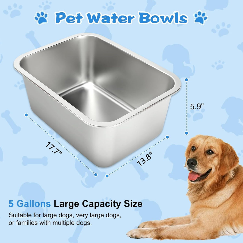 YUEPET Outdoor Dog Water Bowl, 5 Gallon Stainless Steel Bowl for XL Dogs | 5 Gallon Capacity, Extra Large Dogs, Multi-Dog Homes, Food and Water Use, Rounded Corners, Raised Edges, Easy to Clean