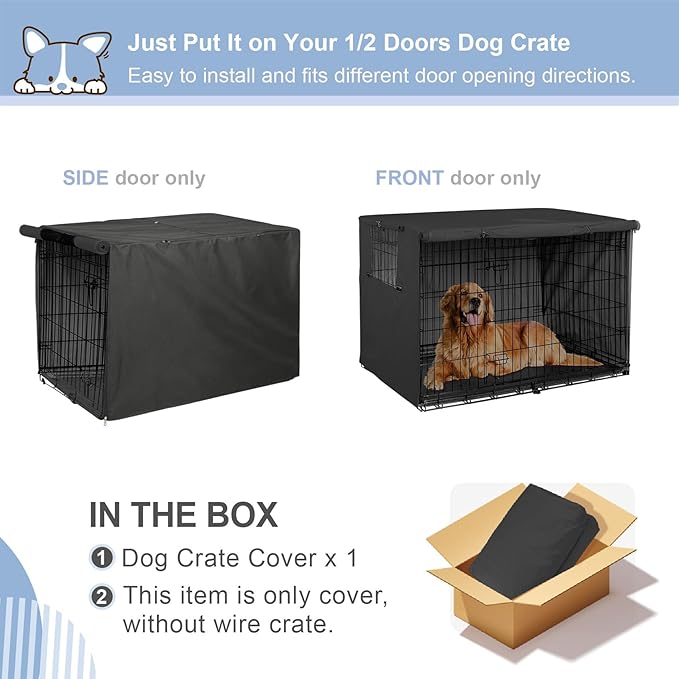 Explore Land Dog Crate Cover Heavy Duty Polyester Pet Kennel Sunshade Universal Fit for 54 inches Wire Cage (Black)