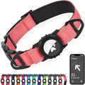 Joytale Airtag Dog Collar, Reflective Pet Collar with Waterproof AirTag Holder, Dual D-Rings, Soft Padded Adjustable for Large Dogs, Neon Pink, L