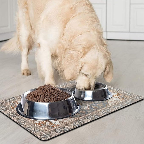 2 Pack Dog Food Mats for Floors, Absorbent and Quick-Drying Pet Cat Food Mat,Anti-Fouling and Easy-to-Clean Pet Feeding Mat,Dog Bowl Mat for Messy Drinking Water Bowls.12 x20+18"x24", Bohemia Style