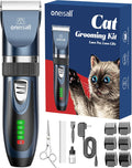 oneisall Quiet Cat Clippers for Matted Hair & Long Hair, Cat Shaver | Cordless Cat Grooming Kit, LCD Display, 6 Guard Combs, 240-Min Runtime, 2-Speed Low Noise Trimmer for Cats & Small Dogs