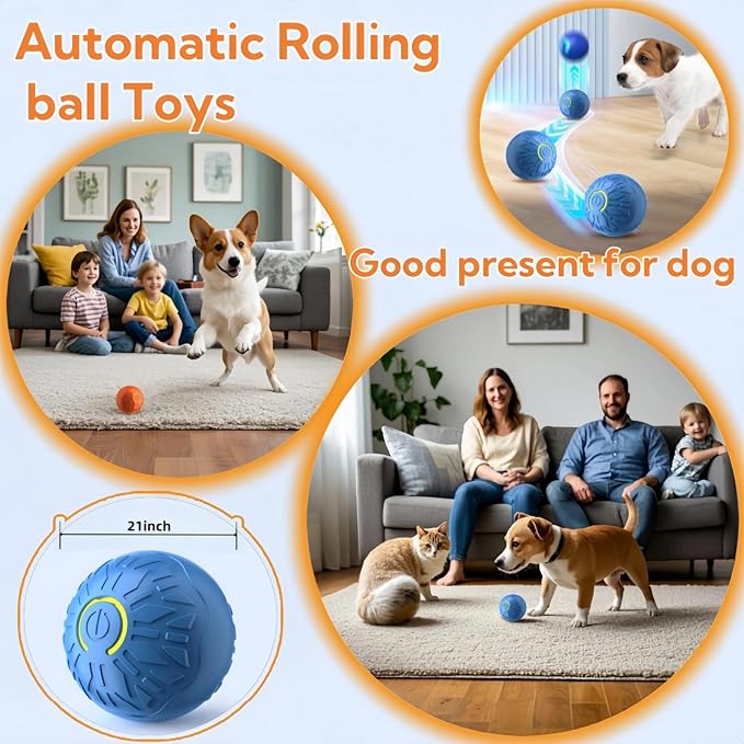 Interactive Dog Toys Dog Balls,Durable Motion Activated Automatic Rolling Ball Toys for/Small/Medium Dogs(Orange)