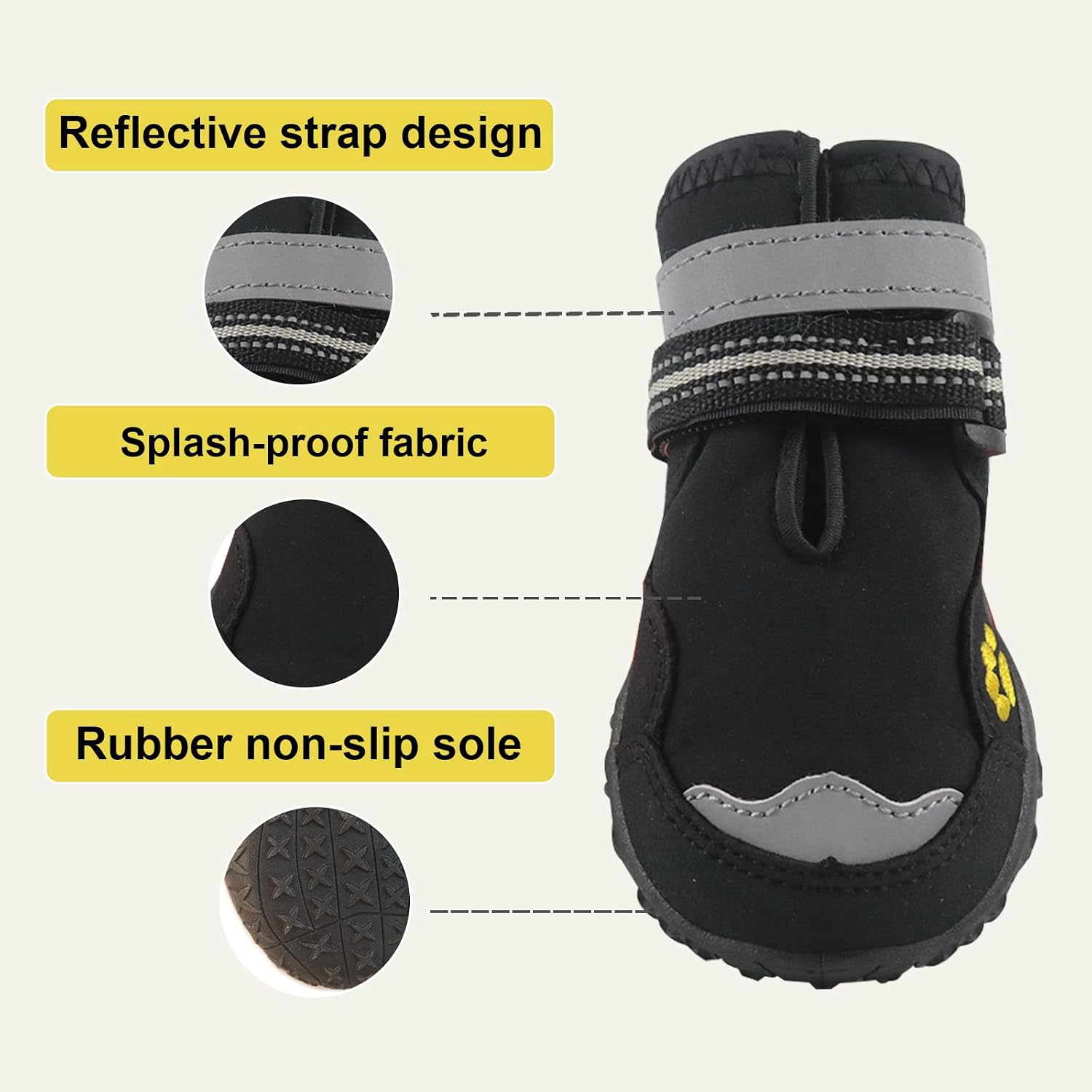 Dog Shoes for Dogs Paw Protectors Dog Boot for Outdoor with Anti-Slip Sole, Dog Booties for Medium to Large Dogs 4Pcs, with Rugged Sole for Beach and Snow (Size 7)