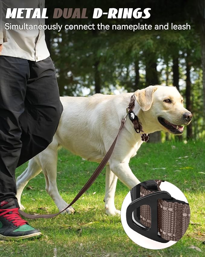 Joytale Airtag Dog Collar, Reflective Pet Collar with Waterproof AirTag Holder, Dual D-Rings, Soft Padded Adjustable for Medium Dogs, Brown, M