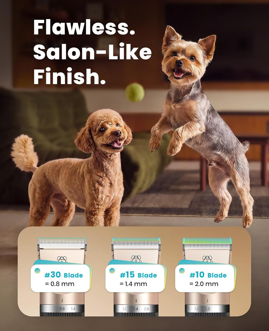 oneisall Dog Grooming Clippers with LED Display for Dogs & Cats | Low Noise Quiet,2-Speed,Cordless Rechargeable,Fast Charge,Detachable,Waterproof,Battery Level Display, Model X2,Gold
