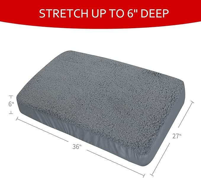 Dog Bed Covers Soft Plush Replacement Washable, Waterproof Pet Bed Liner Grey 36x27 Inches, for Dog/Cat, Cover Only