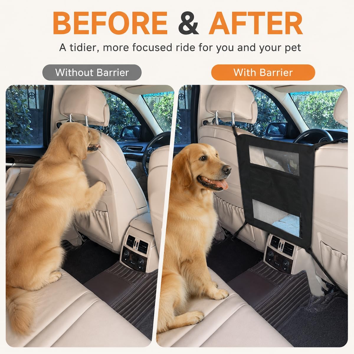 Dog Car Backseat Barrier for Ford Explorer EV 2024-2026, Pet Divider Adjustable Mesh Barrier with Storage Bag, Pet Car Barrier, Fits Most Cars SUVs Trucks,B Grey