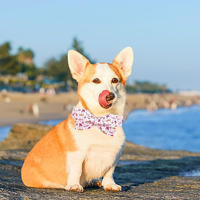 Lionheart glory Dog Collar Shark Print Dogs Bow Collar Adjustable Soft Pink Dog Collars Male or Female Summer Spring Collars with Bowtie for Small Dogs Puppy