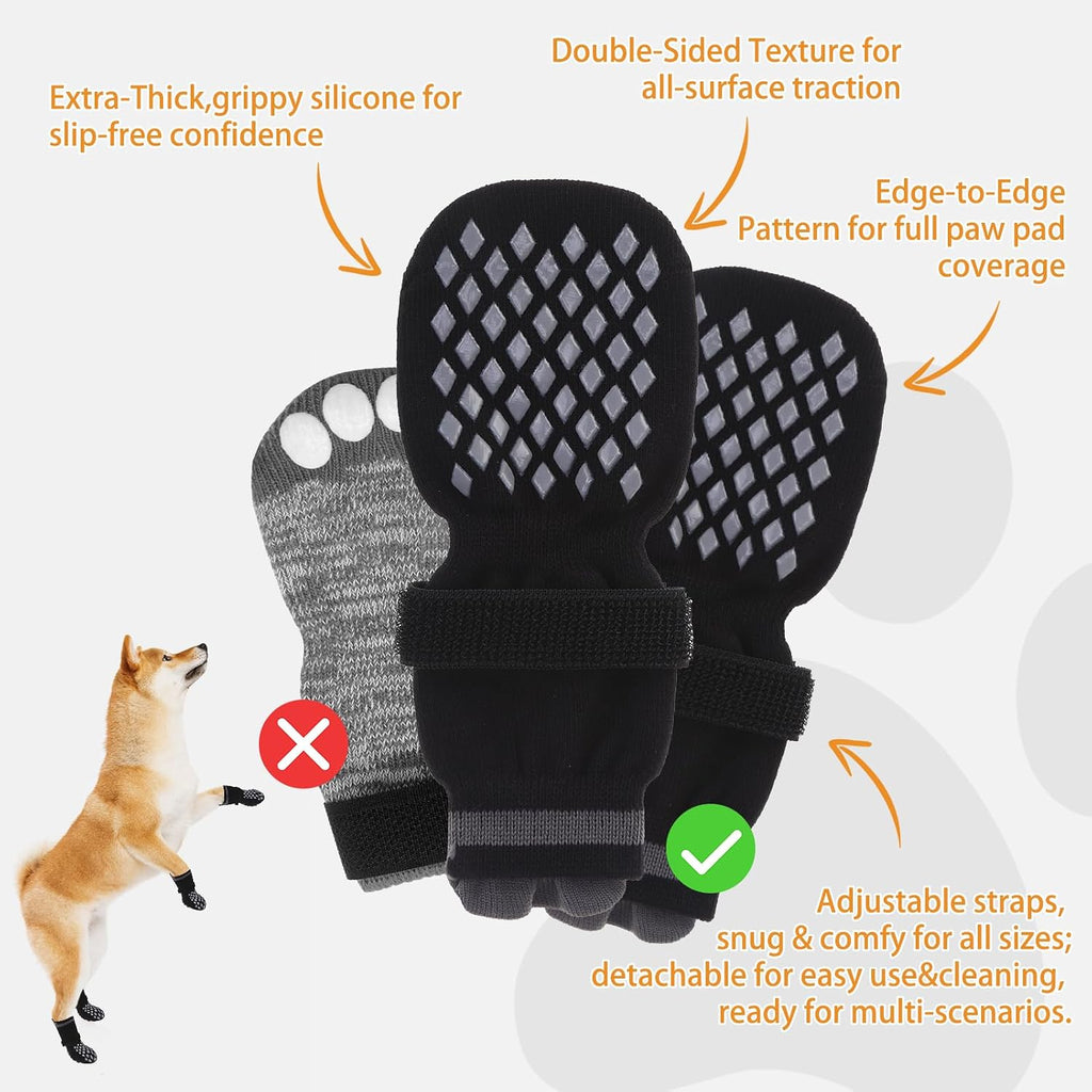 Anti Slip Dog Socks Shoes for Hot Pavement to Prevent Licking Paws Scratching, Pet Boots & Paw Protector for Hardwood Floors, Dog Grip Booties for Small Medium Large Senior Dogs, Black M