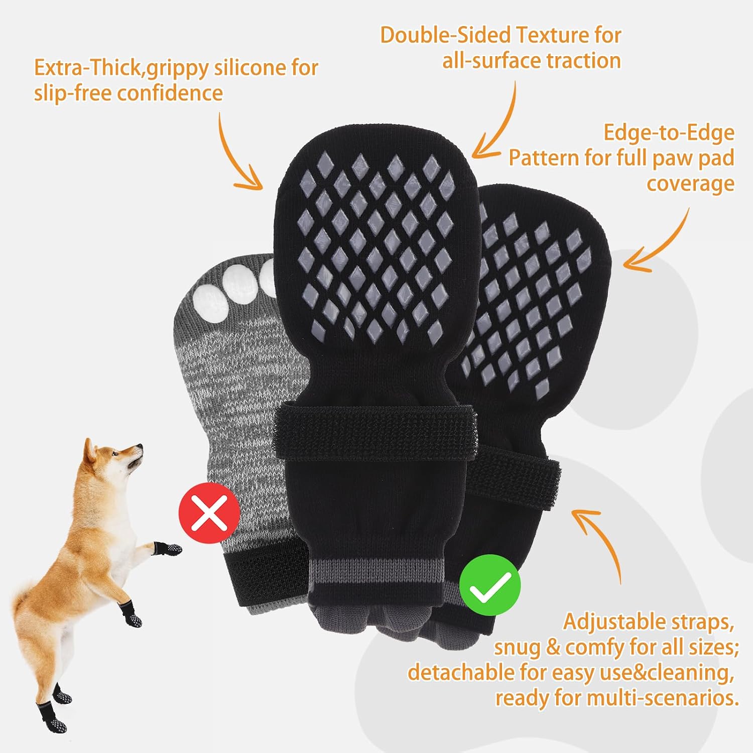 Anti Slip Dog Socks Shoes for Hot Pavement to Prevent Licking Paws Scratching, Pet Boots & Paw Protector for Hardwood Floors, Dog Grip Booties for Small Medium Large Senior Dogs, Black M
