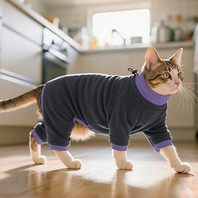 PUMYPOREITY Sticky Hair Cat Clothes, Prevent Hair Loss Cat Pajamas, Soft Cat Sweaters for Cats Only, Cat Hair Sticky Onesie, Cat Recovery Suit After Surgery, Black, XL