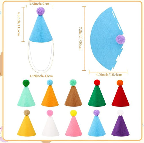 10 Pcs Mini Birthday Party Hats Multicolor Lovely Cone Hats for Animals Stuffed Pets Birthday Holiday Accessories Decoration Supplies