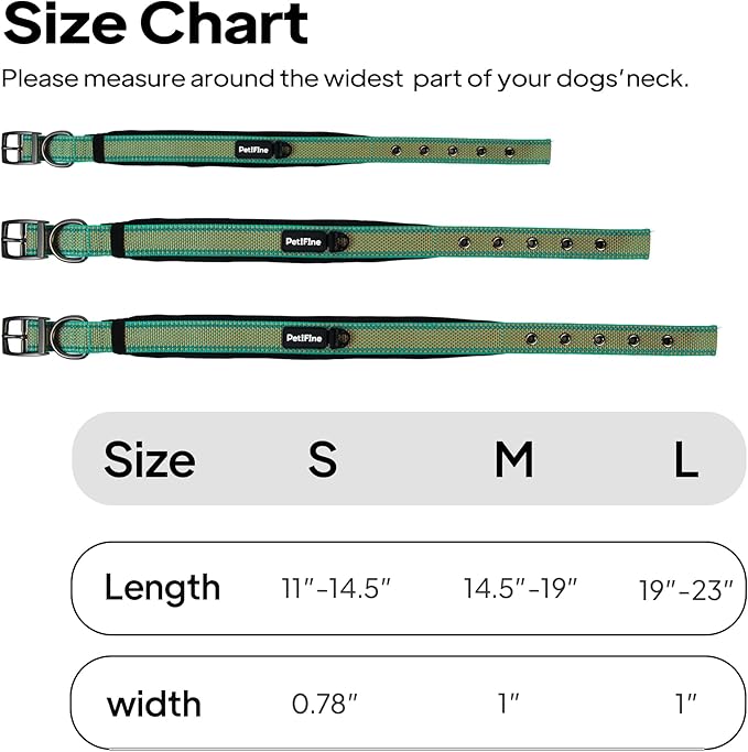 PetiFine Dog Collar for Large Dogs, Neoprene Padded and Adjustable, Reflective Wide Heavy Duty Pet Collars with Durable Metal Belt Buckle for Walking, Teal&Orange, L