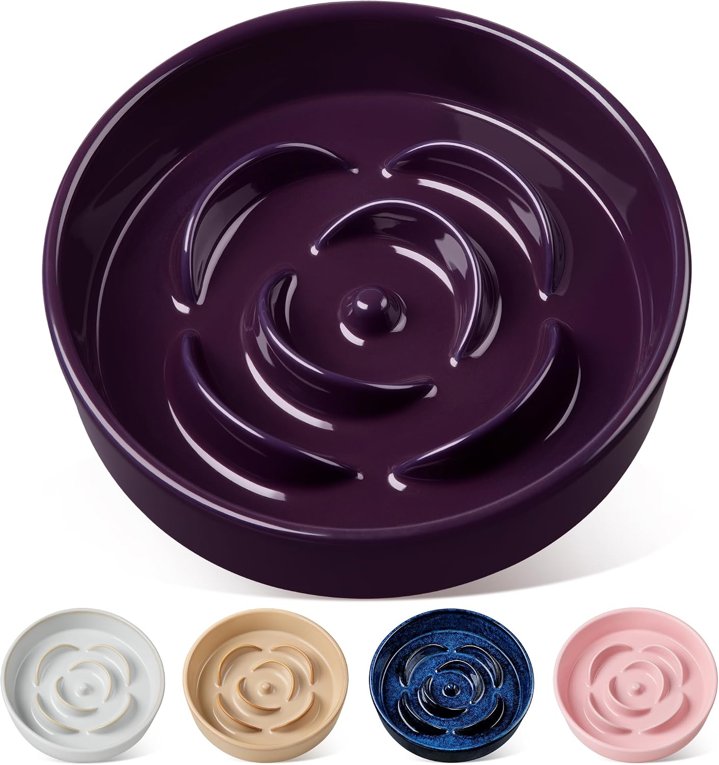 vancasso Slow Feeder Dog Bowl, 3 Cups Ceramic Large Puzzle Dog Food Dish | Maze Dog Food Bowl for Fast Eaters, Slow Feeding Design for Large Dogs, Promotes Healthy Eating Habits, Dark Purple