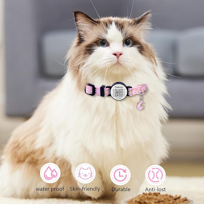 Smart Lost & Found System: Breakaway Cat Collar with Free Lifetime QR Code ID, Adjustable Reflective Kitten Collar (Stars & Moon) - No Monthly Fees, Pink Pet Safety (Pink)