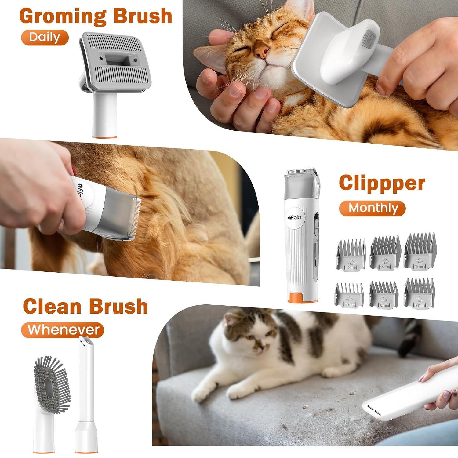 Afloia Dog Grooming Vacuum Kit, 1.5L Tank, White | Contains floating fur during coat care, helping sofas, floors and clothes stay cleaner between deep cleans.