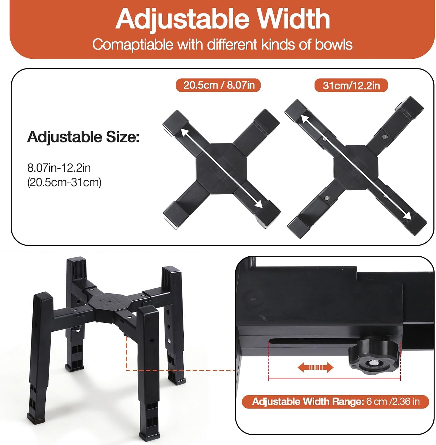 Marchul Dog Bowl Stand Adjustable Height and Width[Stand Only] – Please Measure Your Bowl Rim (Fits 8"-12.2"), Elevated Dog Bowls for Medium & Large Dogs, Anti-Slip Base Stable Raised Feeder