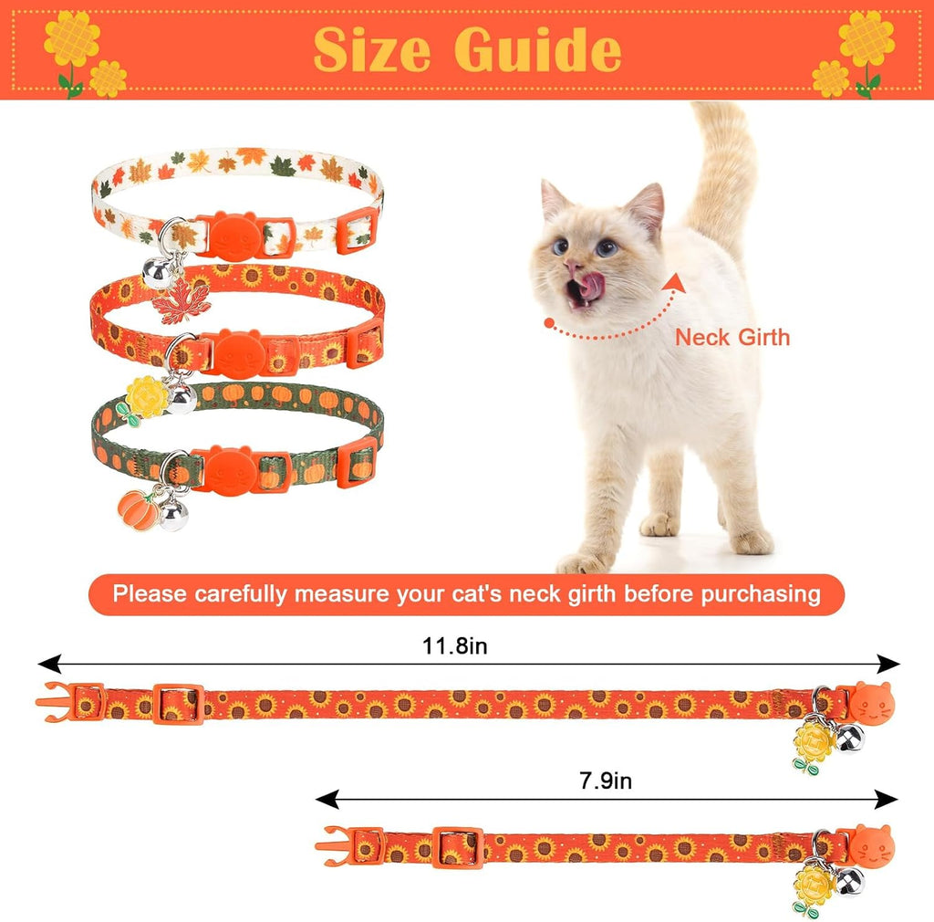 PUPTECK Cat Collar Breakaway with Bells, Adjustable Kitten Collar Outfit | for Girl Boy Small Pet Puppy Bunny, Cute Costume Accessory with Safety Release Buckle (Fall)