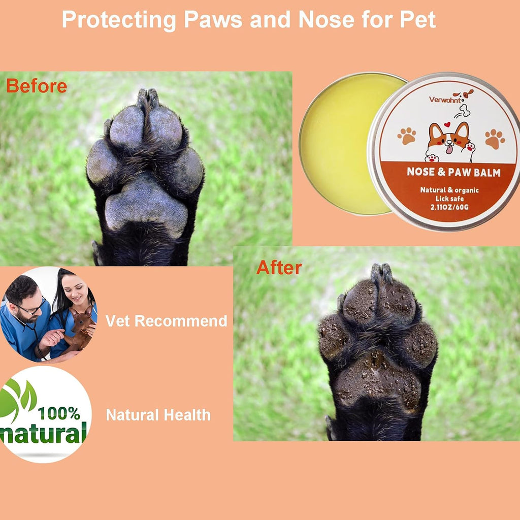 Paw Balm Dogs, Dog Paw Protector and Healing for Dry, Cracked Feet and Nose | Lick Safe Dog Nose Balm for Dry Nose, All-Natural Cat Paw Balm Care for Pet's Paws and Nose from Snow, Salt, Sand, Ice