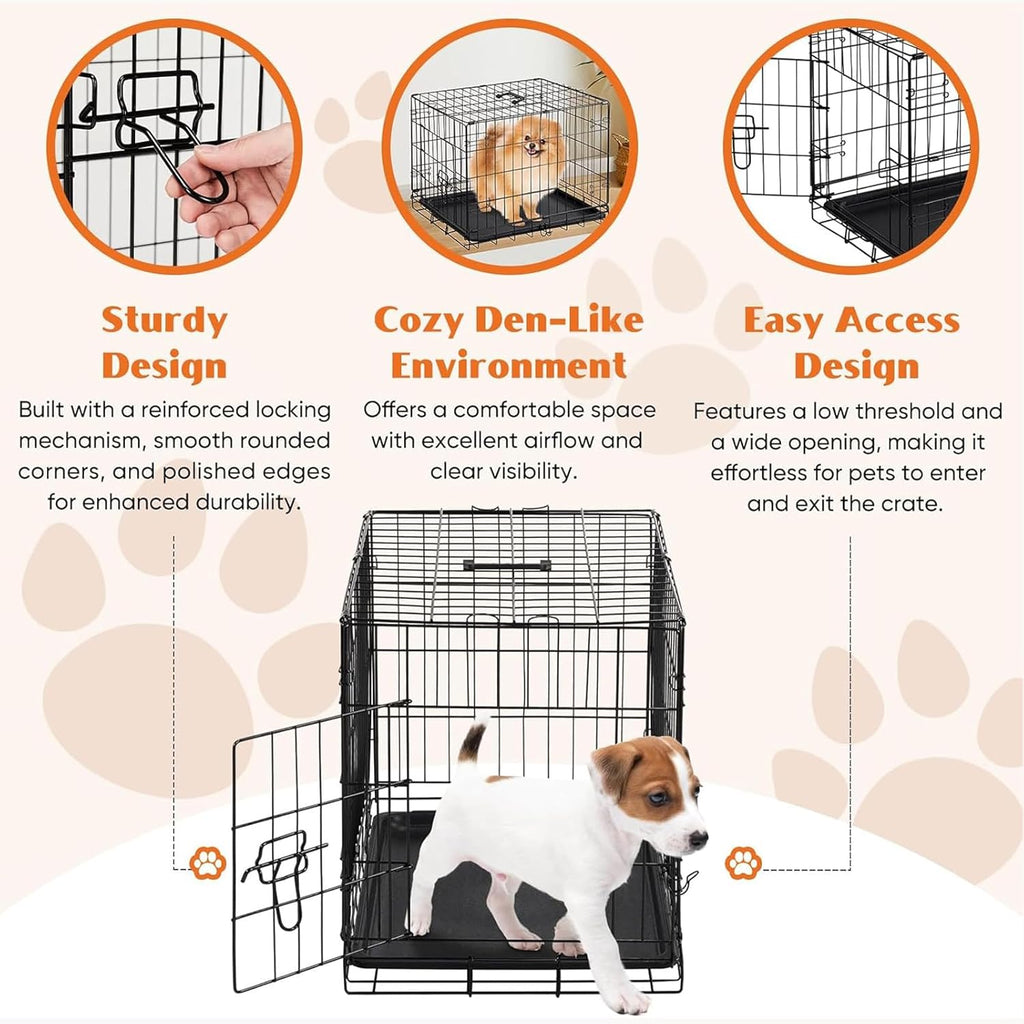 Sweetcrispy 30 Inch Dog Crate, Small Dog Cage, Foldable Puppy Pet Kennel | Single Door, Metal Kennel, Secure Lock, Removable Tray, Indoor Outdoor Training Travel