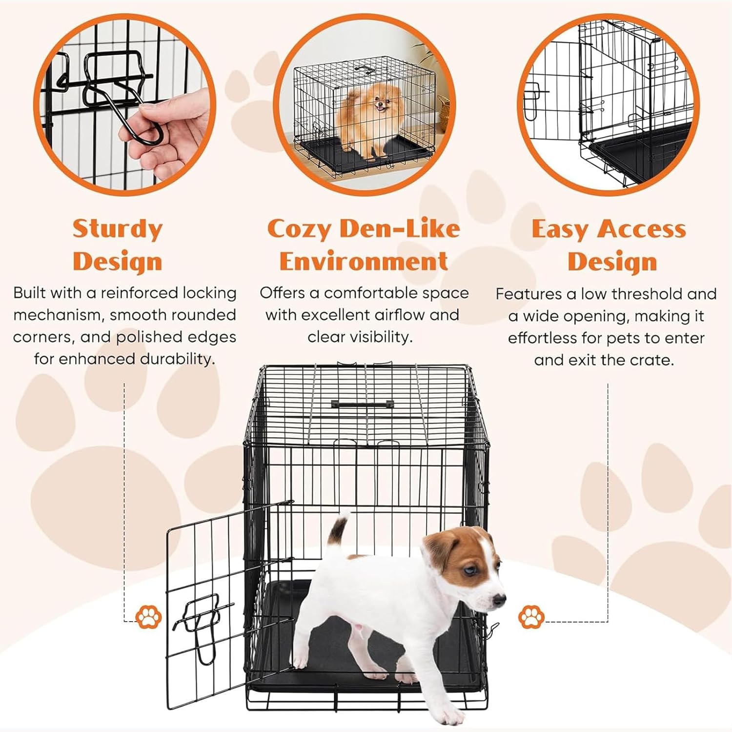 Sweetcrispy 30 Inch Dog Crate, Small Dog Cage, Foldable Puppy Pet Kennel | Single Door, Metal Kennel, Secure Lock, Removable Tray, Indoor Outdoor Training Travel