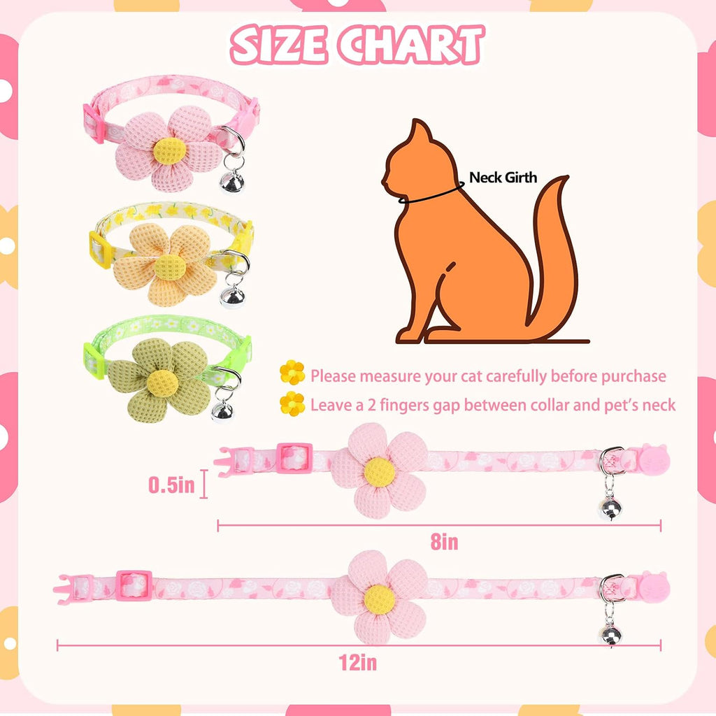 PUPTECK Cat Collar Breakaway with Bells, Adjustable Kitten Collar Outfit | for Girl Boy Small Pet Puppy Bunny, Cute Costume Accessory with Safety Release Buckle (Sticker-Flowers)