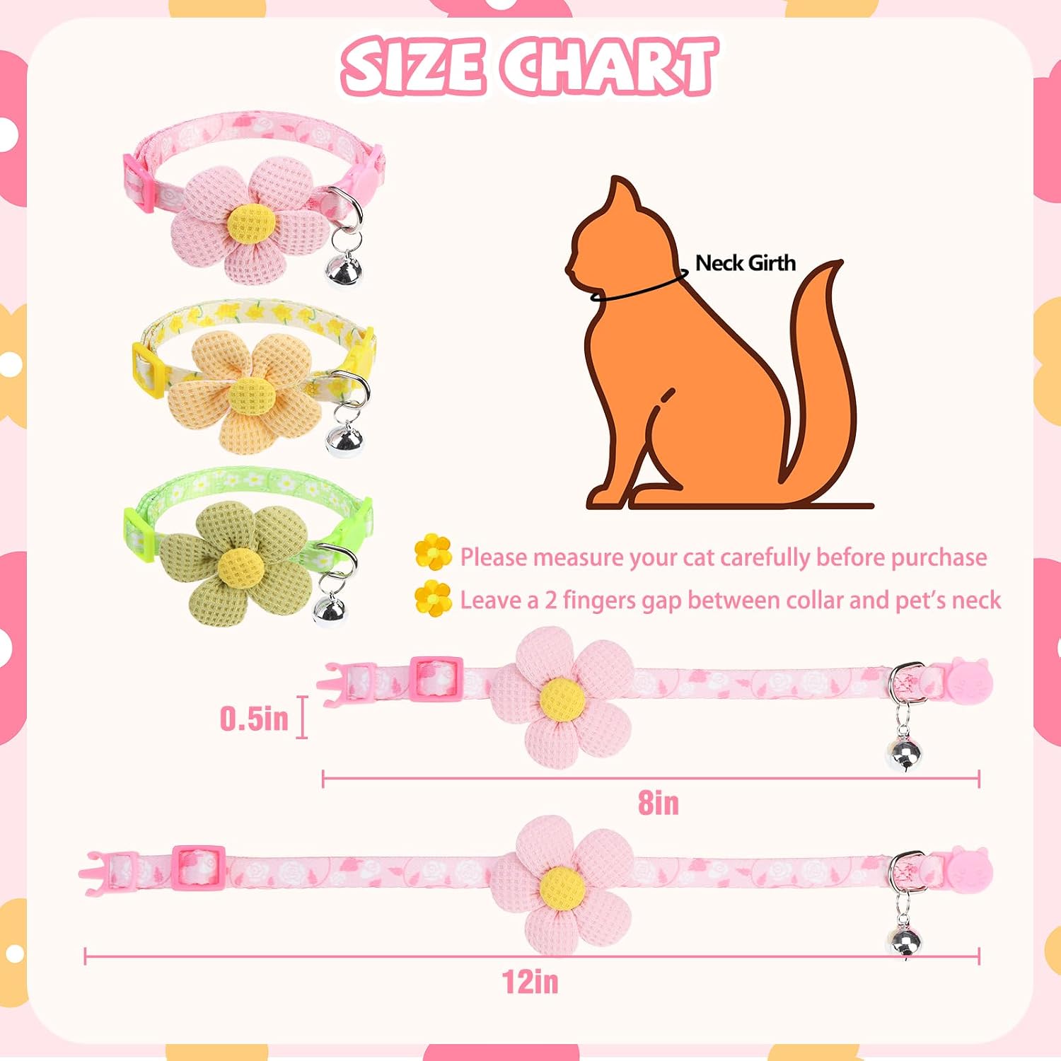 PUPTECK Cat Collar Breakaway with Bells, Adjustable Kitten Collar Outfit | for Girl Boy Small Pet Puppy Bunny, Cute Costume Accessory with Safety Release Buckle (Sticker-Flowers)