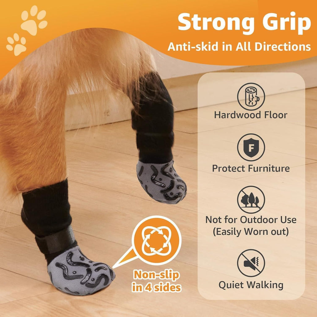 2 Pairs Anti Slip Dog Socks to Prevent Licking Paws,Dog Shoes for Hot Pavement,Dog Booties for Small Medium Large Senior Dogs,Paw Protectors for Hardwood Floors (Black&Grey,XL)