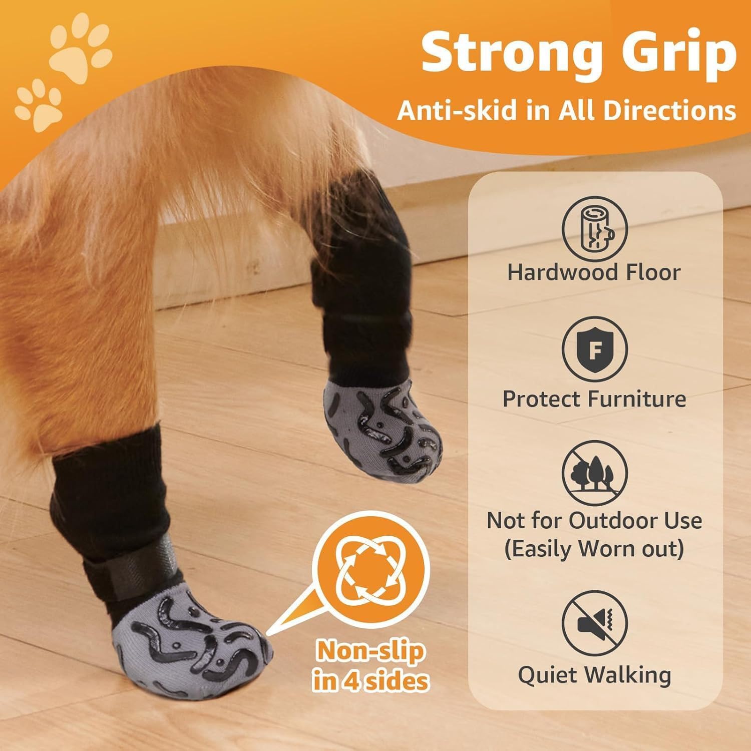 2 Pairs Anti Slip Dog Socks to Prevent Licking Paws,Dog Shoes for Hot Pavement,Dog Booties for Small Medium Large Senior Dogs,Paw Protectors for Hardwood Floors (Black&Grey,XL)