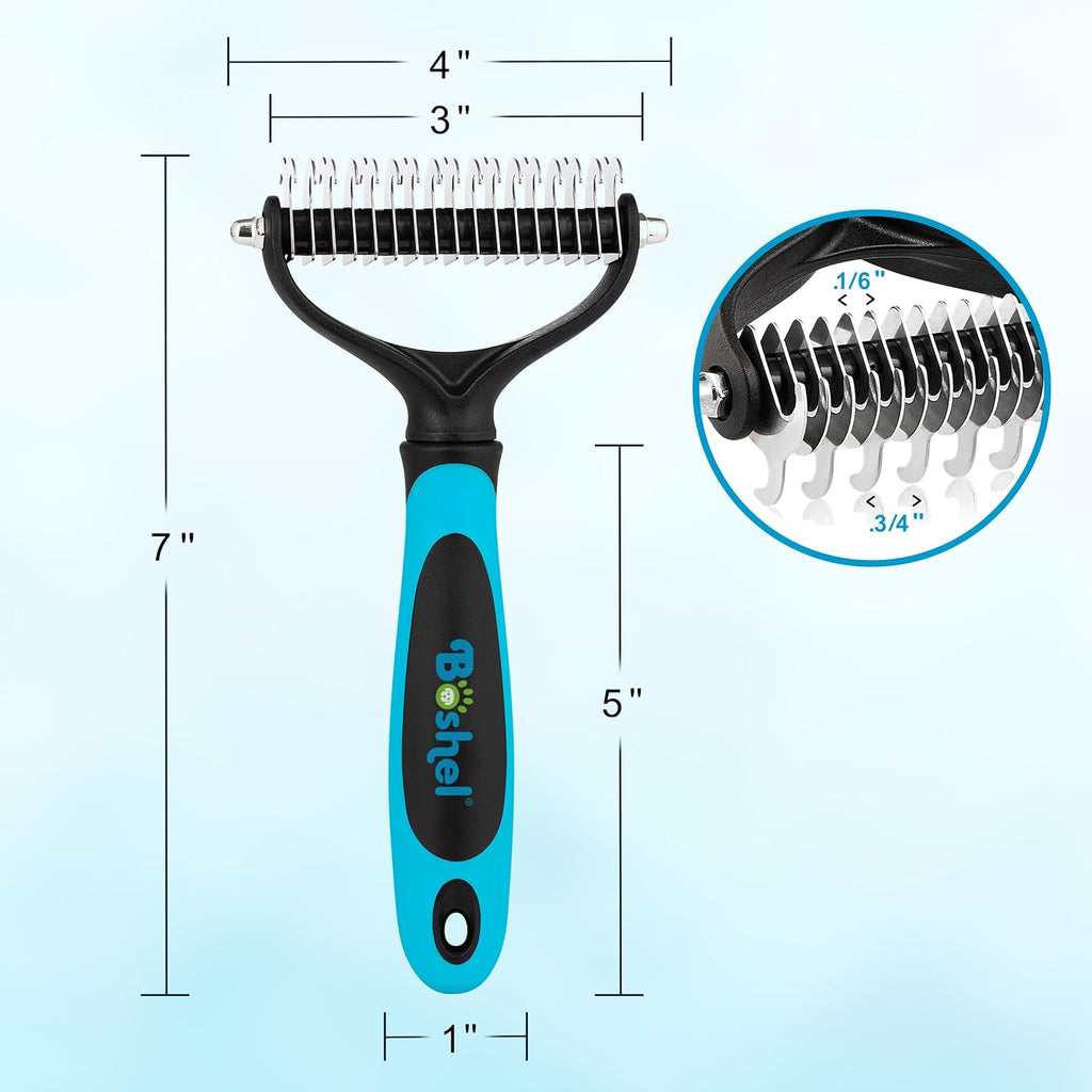 BOSHEL Dematting Comb for Dogs, Undercoat Rake, Cat Deshedding Tool, Dematting Brush for Pets