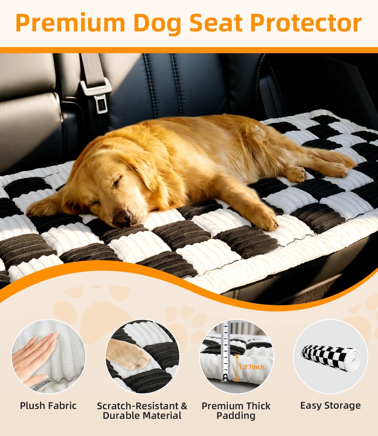 Dog Car Bed, Non-Slip Dog Seat Cover | Universal Back Seat Protector | Premium Chenille Comfort, Scratch Resistant, Silicone Backing & Machine Washable, Fits Most Cars, Trucks & SUVs
