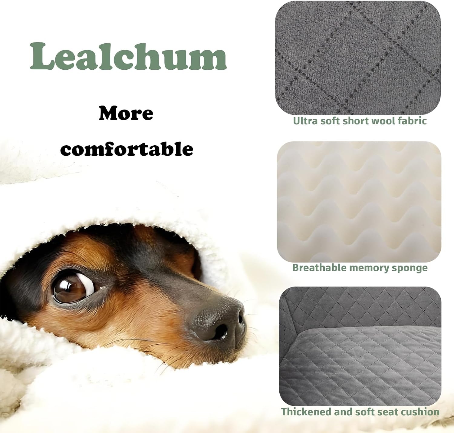 Lealchum Dog Car Seat Up to 55lb,2 Clip-On Safety Adjustable Leashs Car Dog Bed for 2 Small Dogs,Fully Detachable and Washable Pet Car Seat with 2 Storage Pockets,Easy to Install(Black/Grey, Large)