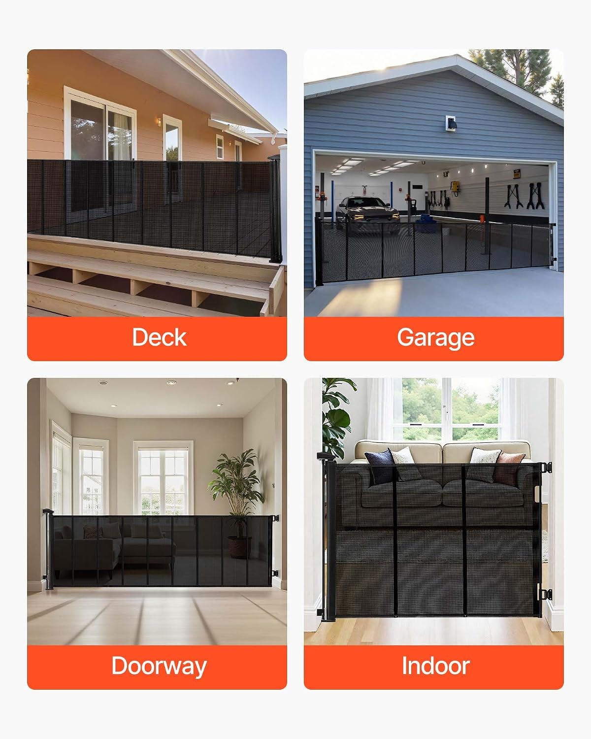VEVOR Retractable Baby Gate, Extends to 202.7 inch Extra Wide, 39 inch Tall, with Reinforced Fiberglass Strips, Avoids Crawling Through, Mesh Dog Gate for Decks, Doorways, Garages, Indoor, Black
