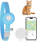 GPS Tracker for Cats, Cat GPS Tracker, Compatible with Apple Find My App (Only iOS), No Monthly Fee, Waterproof (White Tracker, Blue Cat Collar)