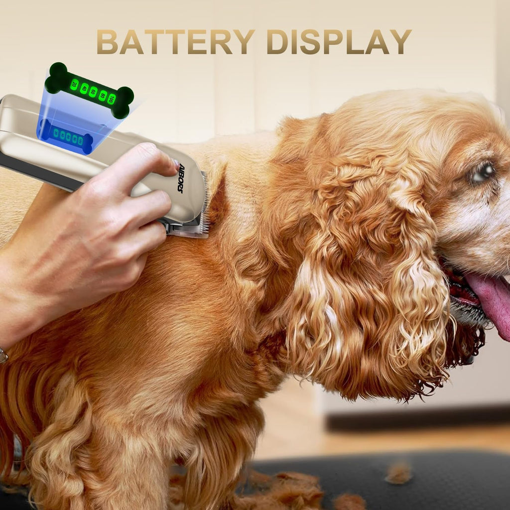 Quiet Dog Grooming Kit - 2000mAh Dog Clippers for Grooming Dog Grooming Clippers for Heavy Thick Hair Coats Waterproof Rechargeable Cordless Clippers Safe and Easy to Clean Home Pet Grooming Gold