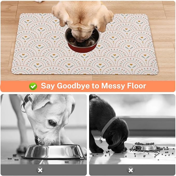 Absorbent Pet Dog Bowl Mat for Food and Water, Pet Cat Food Feeding Mat with Non Slip Rubber Backing, Dog Food Mats for Floors Waterproof, 17"x30"