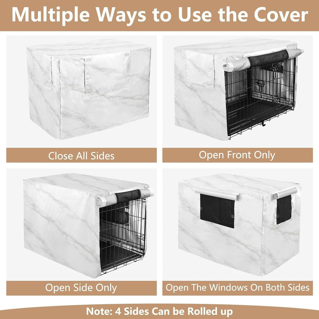 White Marble Dog Crate Covers Breathable Dog Kennel Cover Windproof Waterproof Privacy Shading Fit for 30IN Wire Dog Cage